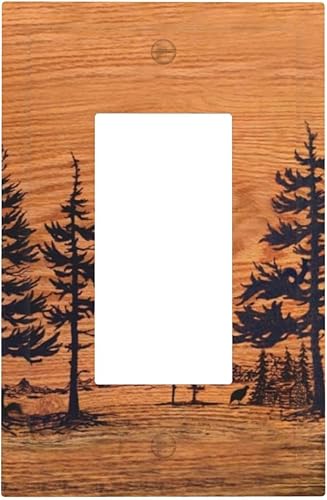Miniatura 206 de Cubierta de Interruptor de Luz de Palanca de 1 Gang con Estampado de Bosque de Pinos Rústico Campestre, Cabaña Lodge Granero Bosque Forestal de