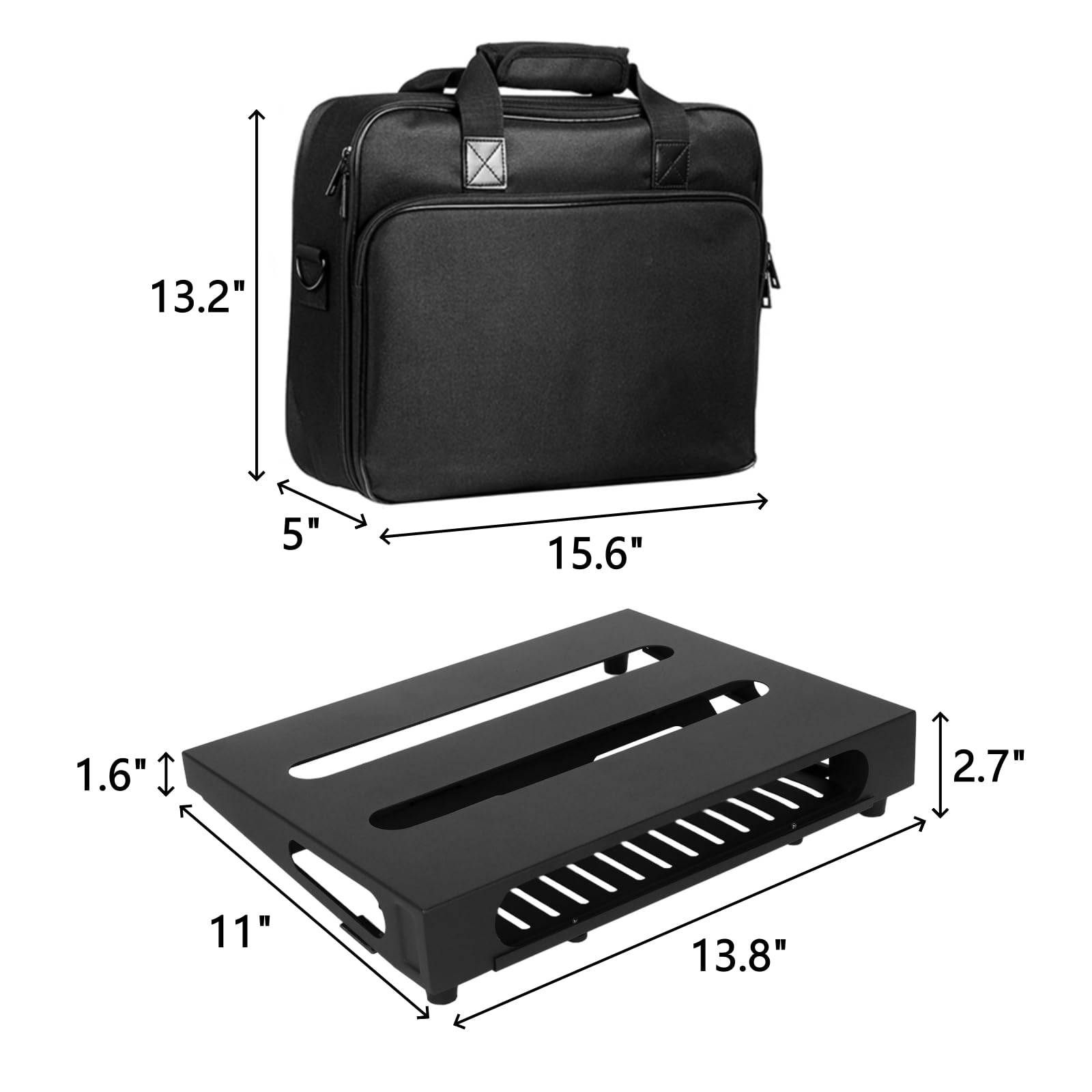 GOKKO Tabla de pedal de guitarra con soporte de fuente de alimentación de 13.8 x 11 pulgadas | Almacenamiento de fuente de alimentación, materiales de acero, incluye funda de transporte y cintas de montaje