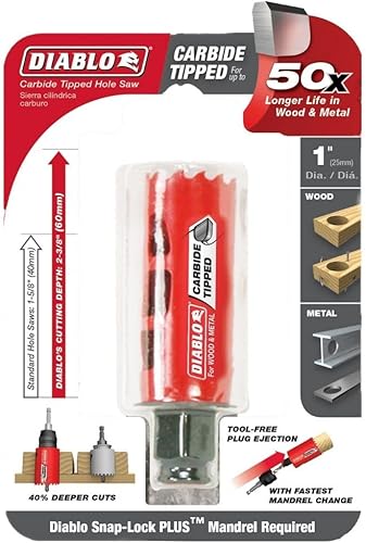 Miniatura 2 de Diablo Sierra perforadora de dientes de carburo para madera y metal - Se adapta con Snap - Sistema de mandril Lock Plus, expulsión de enchufe sin