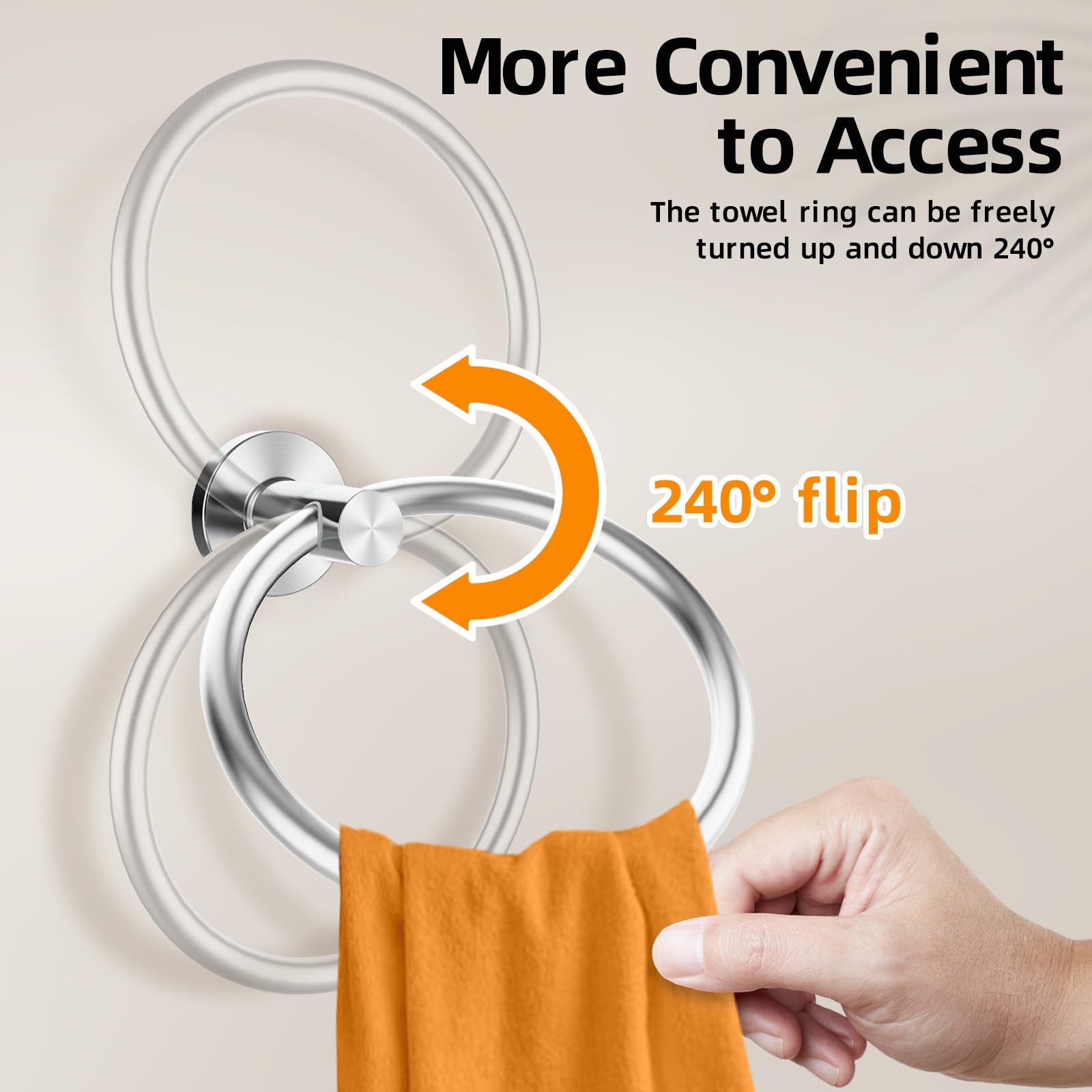 SUS304 - Toallero de acero inoxidable para baño, cocina, colgador de toallas de estilo moderno, soporte para toallas de anillo grueso, toallero redondo montado en la pared (2, plateado)