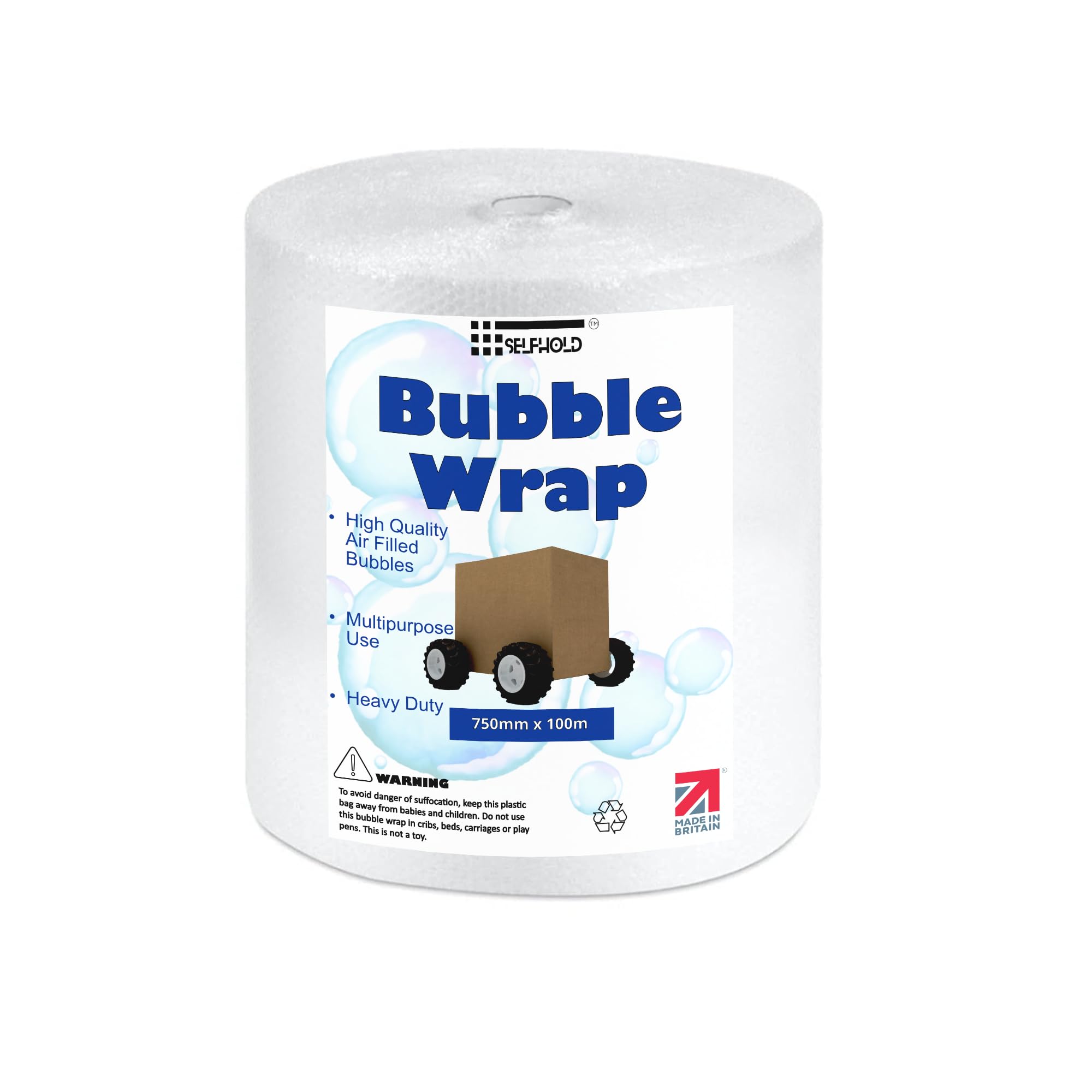 Selfhold ‎Transparent Small Roll Of Bubble Wrap (10Mm Dia), Air Bubbles Packaging For Moving House, Shipping And Storage (750Mm X 100M (Medium-Sized Fragile Objects))
