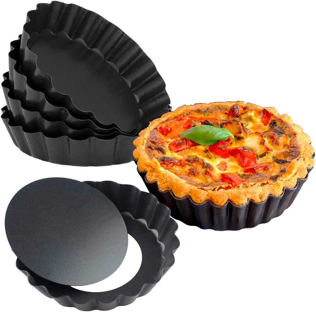 Meichu Mini Tart Pan with Removable Bottom, Nonstick Quiche Pan, 4 Inch Quiche Pan Set of 6 (4 Inch)