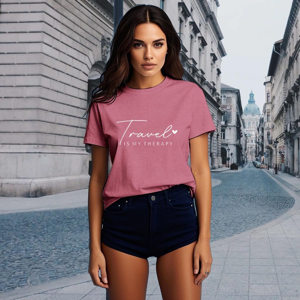 Travel Shirts for Women Travelers Trip Shirts Traveling is My Therapy Tees - Image 3