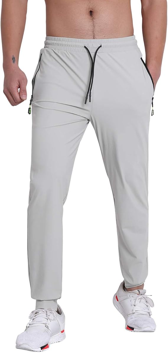 Mens Hiking Joggers Pants QuickDry Training Sweatpants with Zipper