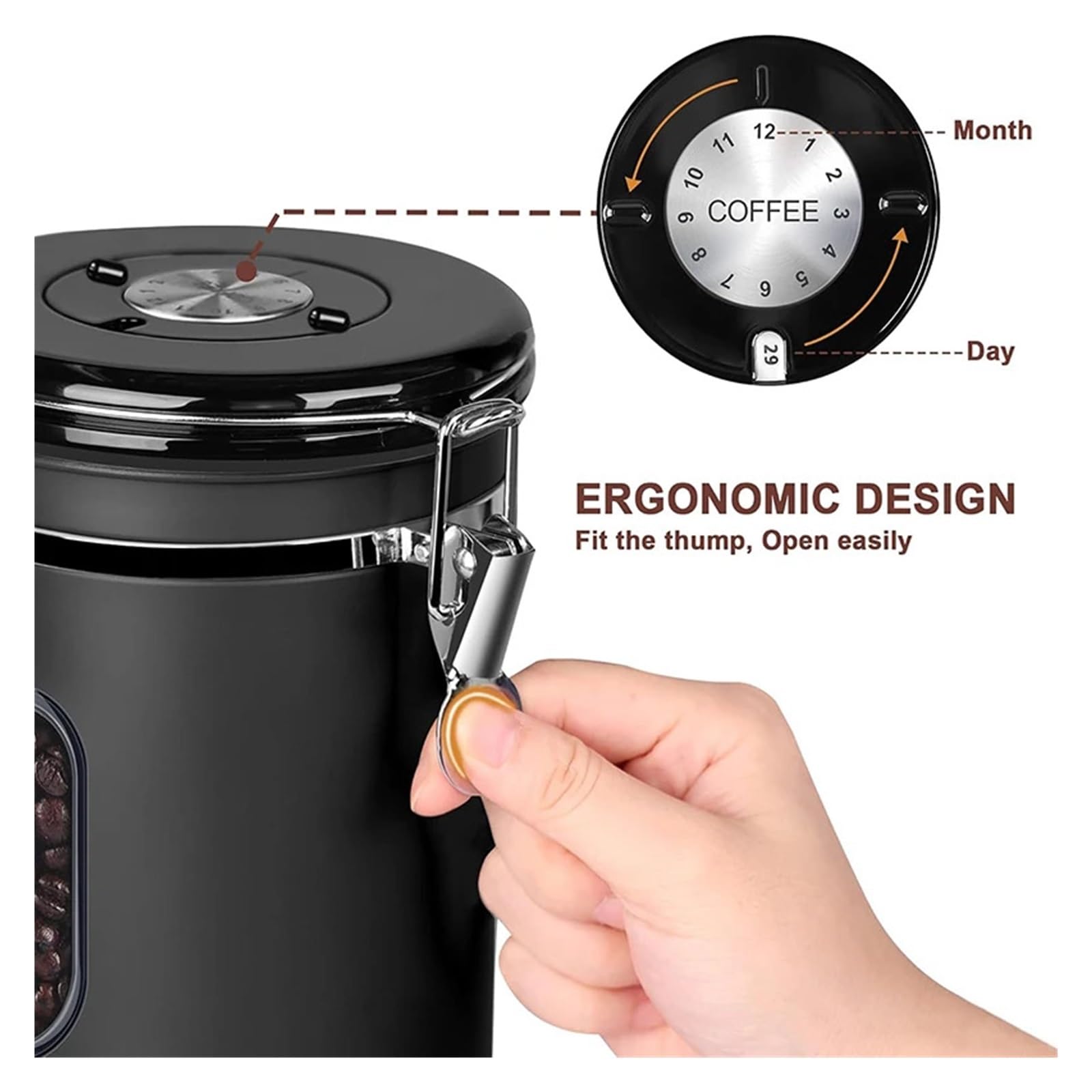 Genérico Bote de café hermético 1800ML con cuchara, contenedor almacenamiento granos acero inoxidable, cocina(Silver)