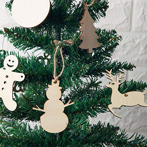 Macting 30Pcs Unfinished Wood Christmas Ornaments With Holes - Angel, Deer, Ball, Doll, Snowman, Christmas Tree Cutouts Tag Tree Hanging Decorations #TOP6