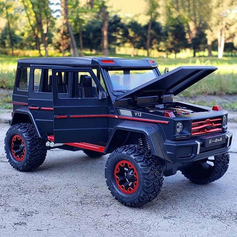 Image of Kids Model 1:24 AMG 4X4 Die Cast Metal Car Pull Back Action Opening Doors with Realistic Engine Sound Lights Toy Car Gift for Boys - Black