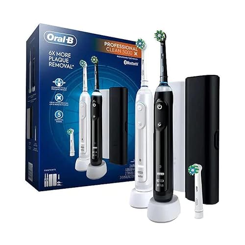 Oral-B Cepillo de dientes eléctrico Professional Clean 5000 X, paquete doble, cepillos de dientes eléctricos recargables, paquete de 2