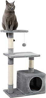 lionto Kratzbaum für Katzen mit Höhle und Plüschball inkl. Glöckchen, Höhe 85 cm, Katzenbaum mit Sisal & Plüsch, gemütliche Liegeflächen & Höhle, für kleine & große Katzen geeignet, hellgrau product image