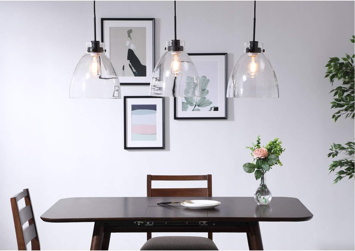 Living District Frey 3-Light Mid-Century Metal Pendant installed over a dining table