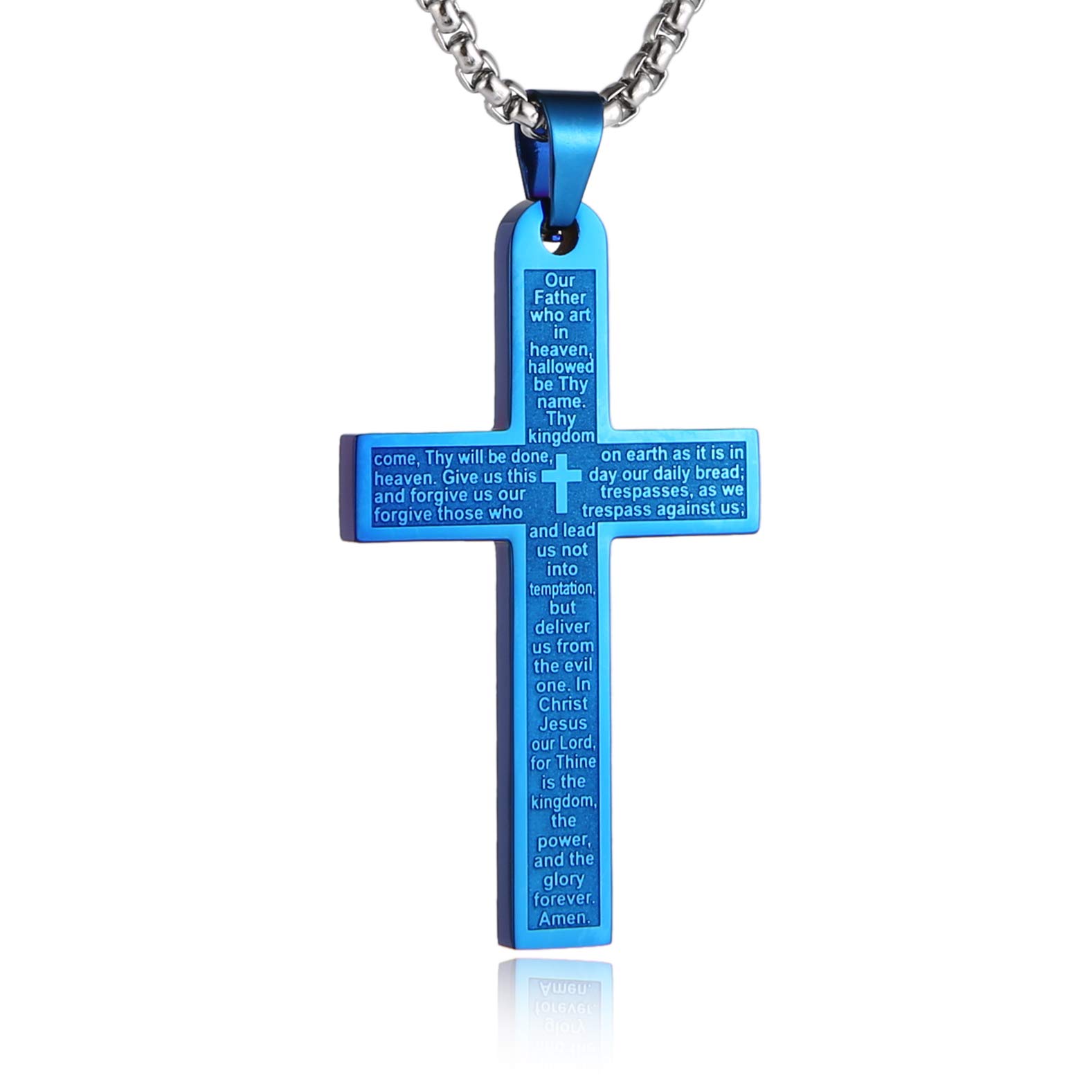 Stainless Steel Cross Necklace for Men Women Inspiring Lord's Prayer Cross Pendant Jewelry Gift