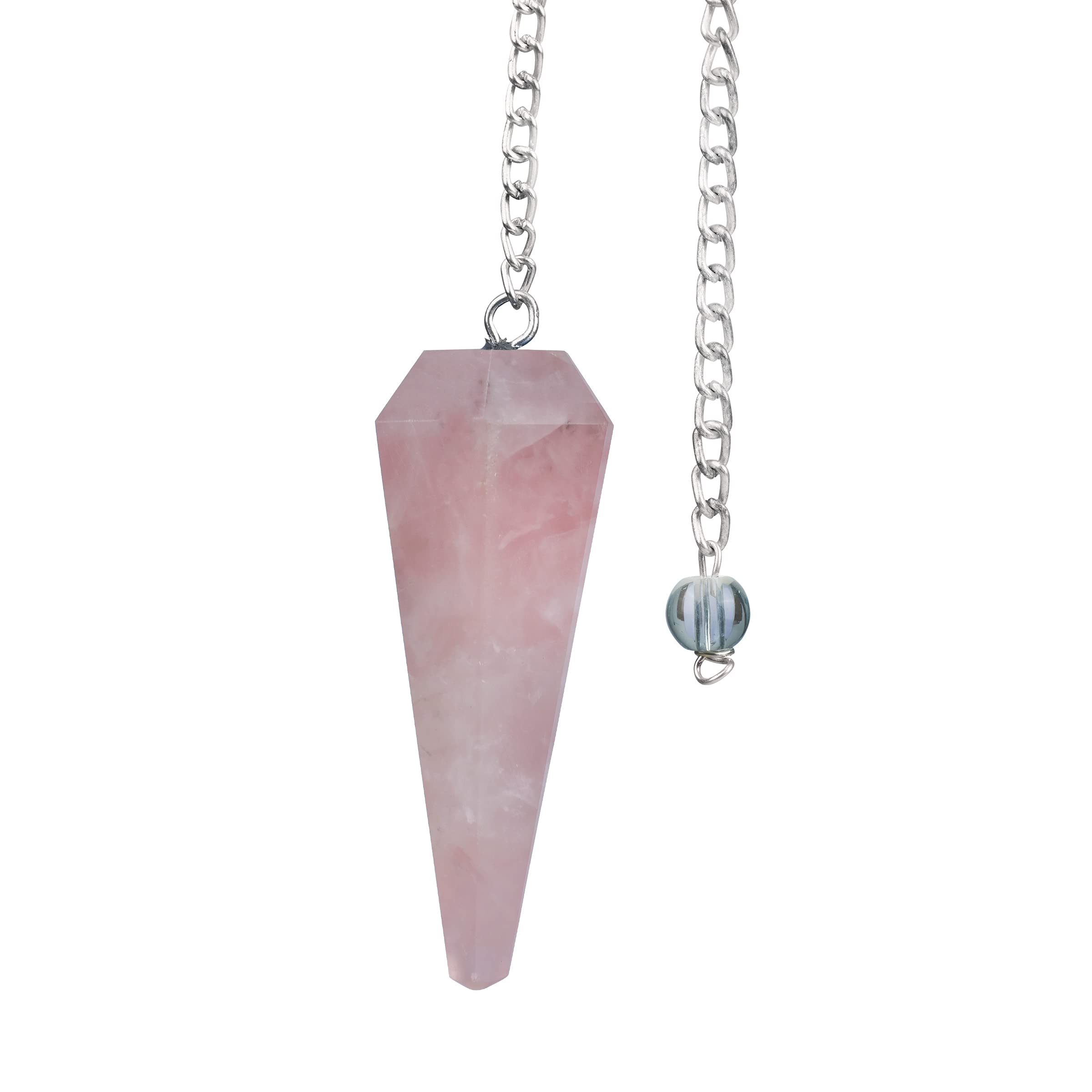 PYOR Rose Quartz 6 Faced Quartz Crystal Pendulum Good Luck Gems Prosperity Stones Chakra Gift Unique Necklace Divination Hexagonal Pointed Reiki Stone Gift Handmade Crystals Energy Balancing Pendants
