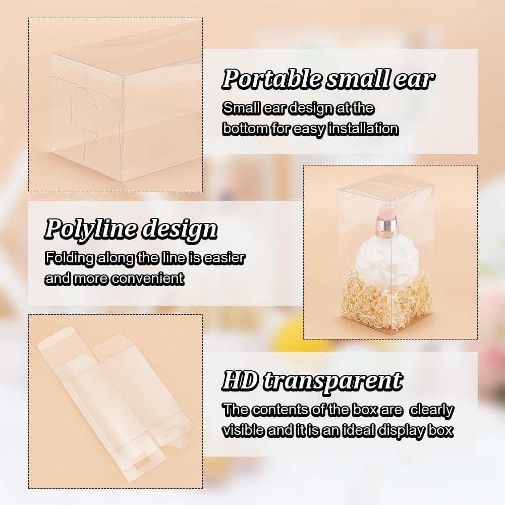 BENECREAT 20PCS 2.7x2.7x5.5 Inch Rectangle Clear Plastic Favor Boxes Gift Boxes for Wedding Birthday Party Cookies Chocolate, Home Decoration - Image 4