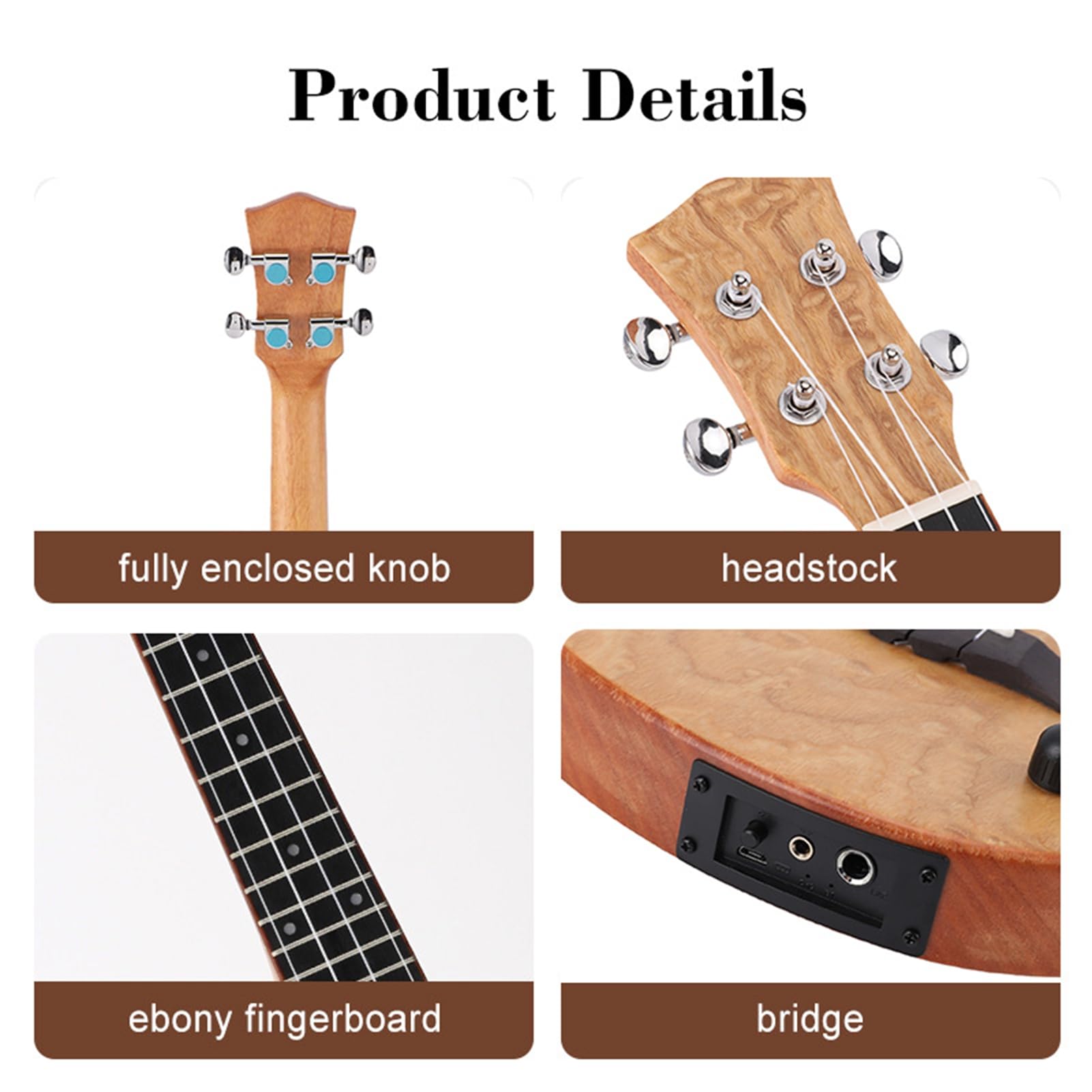 Fafeicy Ukulélé électrique en Bois Rechargeable Bluetooth pour Adulte, 23 Pouces, pour la Pratique, Cadeau de Performance