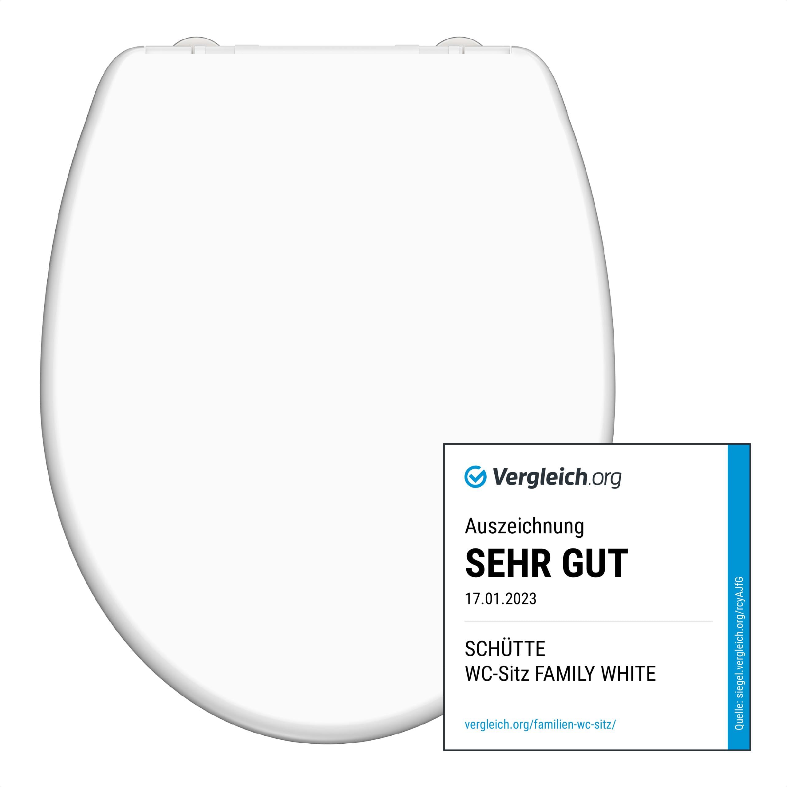 SCHÜTTE Family White 82940 - Asiento de inodoro de Duroplast con sistema de descenso automático y función desmontable, compatible con la mayoría de inodoros