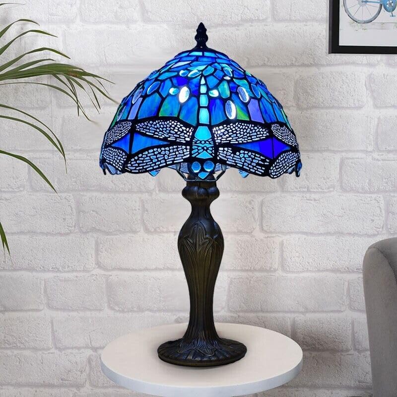 TIFFORA Tiffany Table Lamp – Stained Glass Bedside Lamp, Vintage Art Deco Desk Light for Bedroom, Living Room & Reading, 10 Inch, E27 LED Bulb Compatible Tiffany Style Lamps
