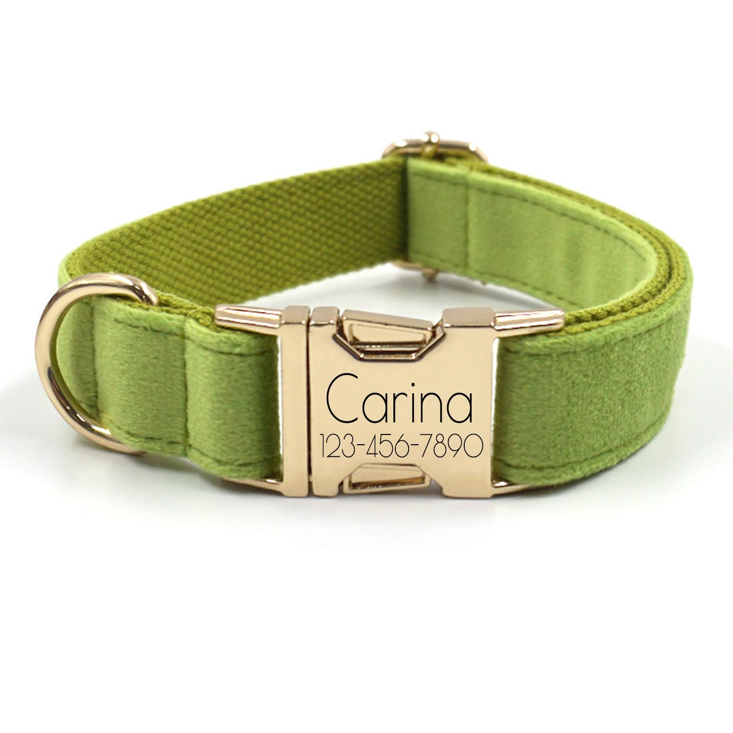 Personalized Soft Dog Collar, Laser Engraved Metal Buckle Dog Tag, Adjustable Through D-Ring, and Colors(Matcha, L)