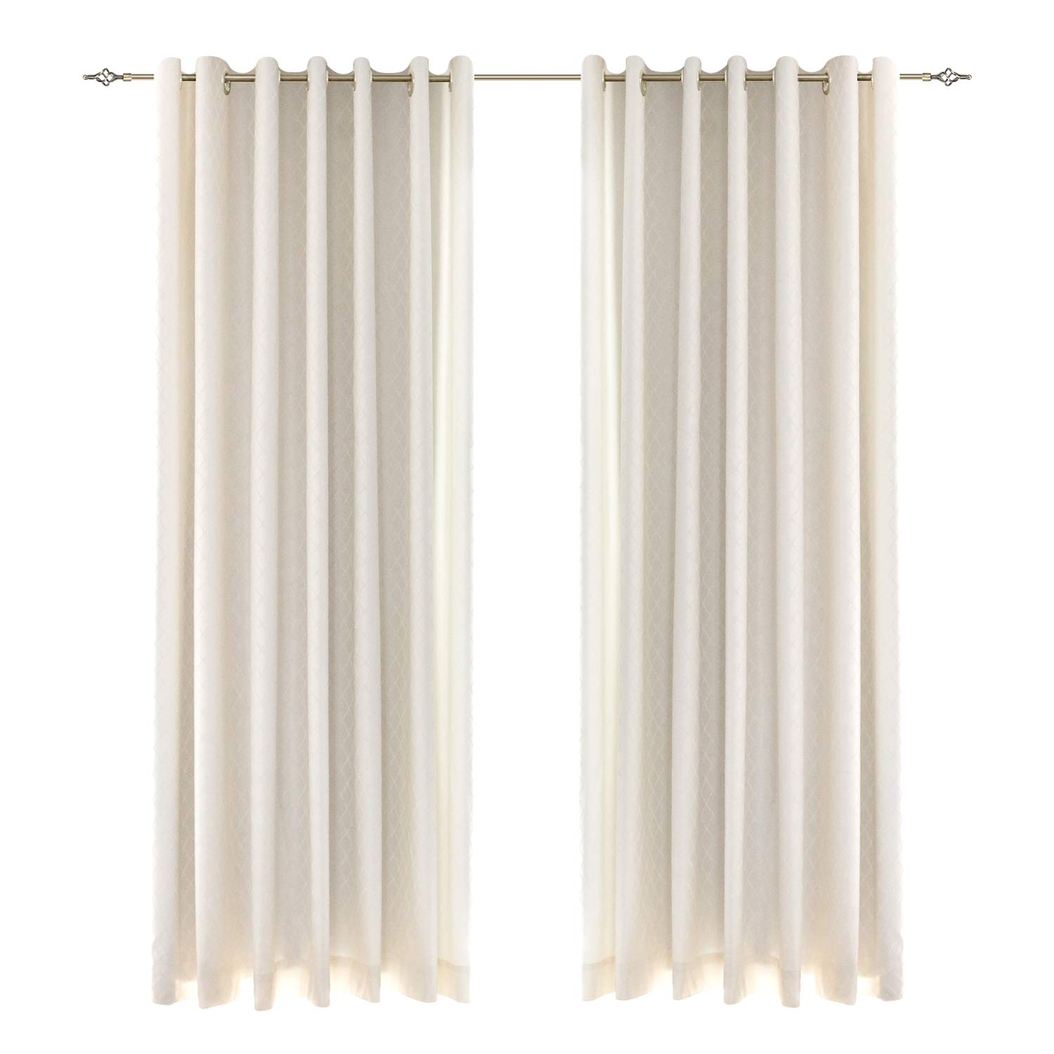 1 Piece Gromment Lattice Print Romantic Window Curtain Panel for Bedroom Living Room (Creamy White, Width 140*Length 220 cm)