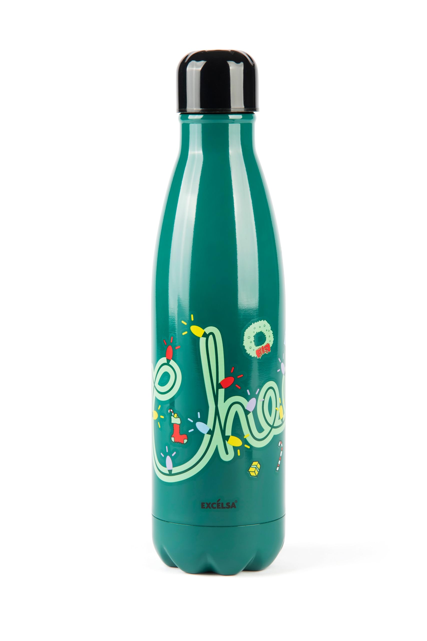 Excelsa Peanuts Shiny and Bright Thermal Bottle, Turquoise Green, 18/10 Stainless Steel, 500 ml, Double Wall Insulation, 27 cm x 7.5 cm