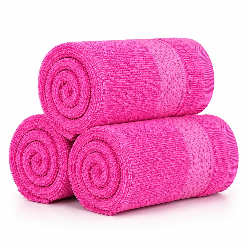 Image of TowelWala Hand Towel 550 GSM Soft Absorbent Quick Dry (Pink, Pack of 3) | Premium 550 GSM cotton with woven border-quick drying and perfect for bathroom, kitchen, gym, and travel.