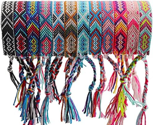 Azonee 12 Pcs Nepal Woven Friendship Bracelets Handmade Braided String Adjustable Bulk Bracelet for Women Kids Girls, 1, 1