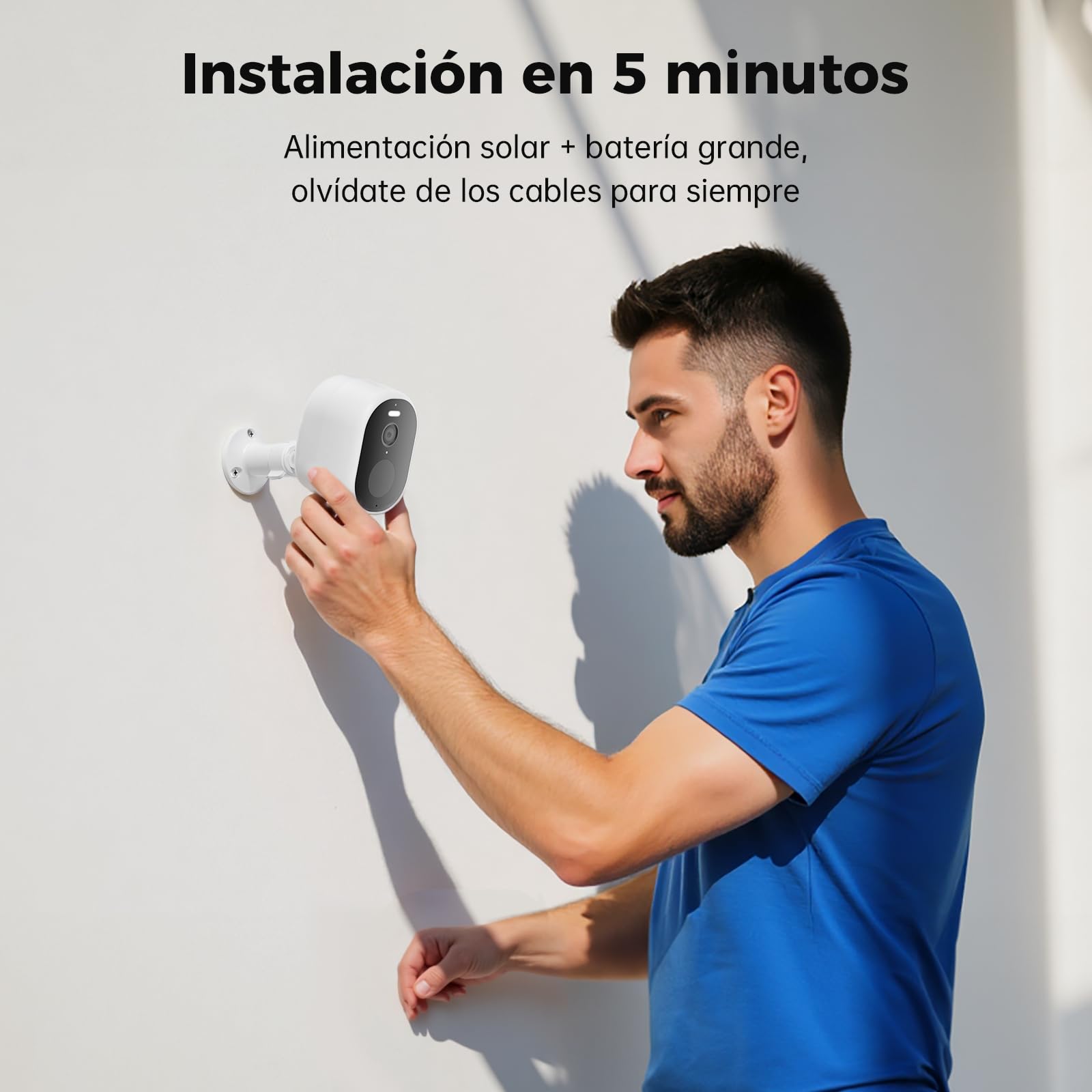 Woox Camara Vigilancia WiFi Exterior Solar 2.5K 4MP, Cámara Vigilância sin Cables con Batería, Visión Nocturna en Color, Detección PIR de Personas, IP65, 2.4GHz (Blanco)