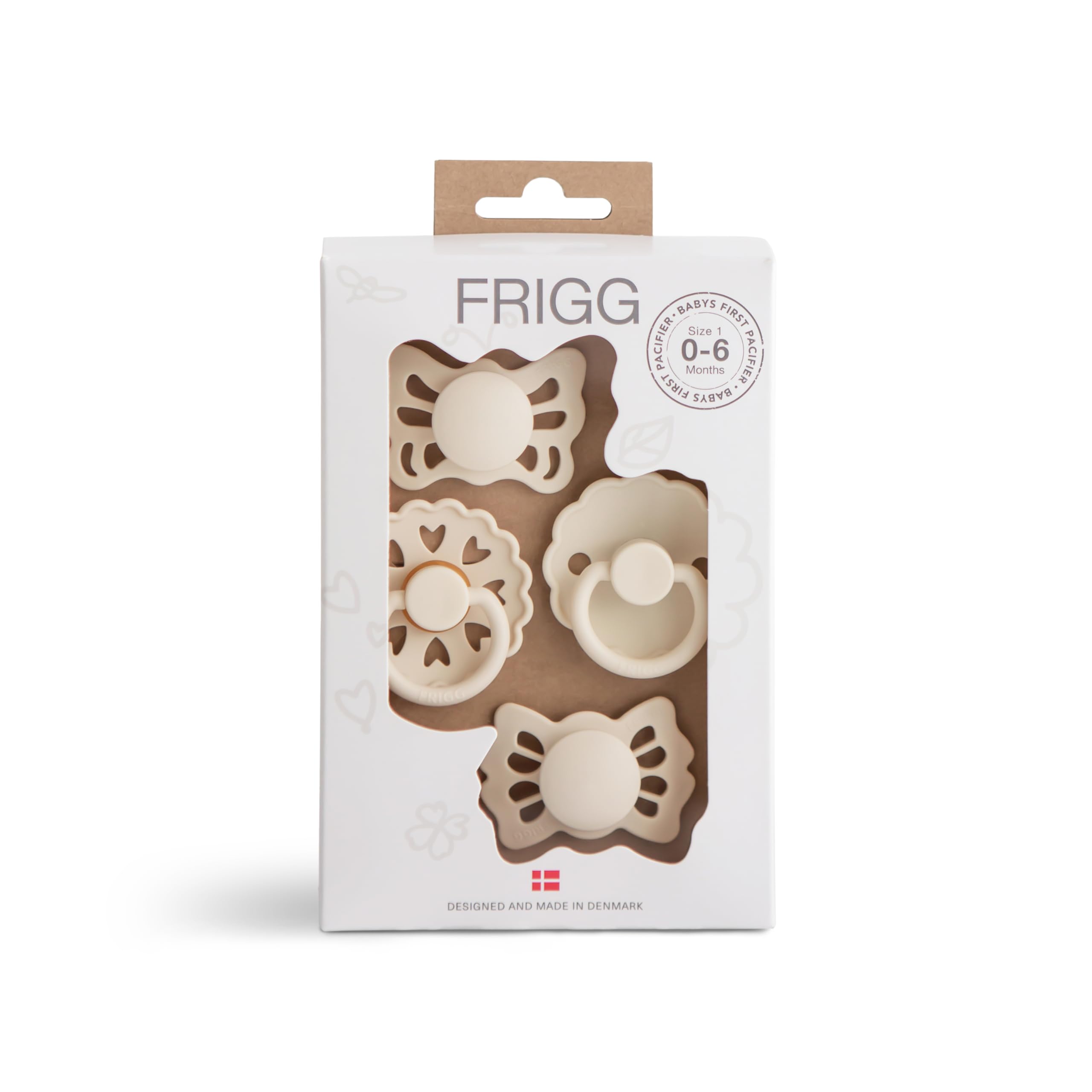 FRIGG Baby's First Pacifier? - Floral Heart 4-Pack | Made in Denmark | BPA-Free (Cream, 0-6 Months)