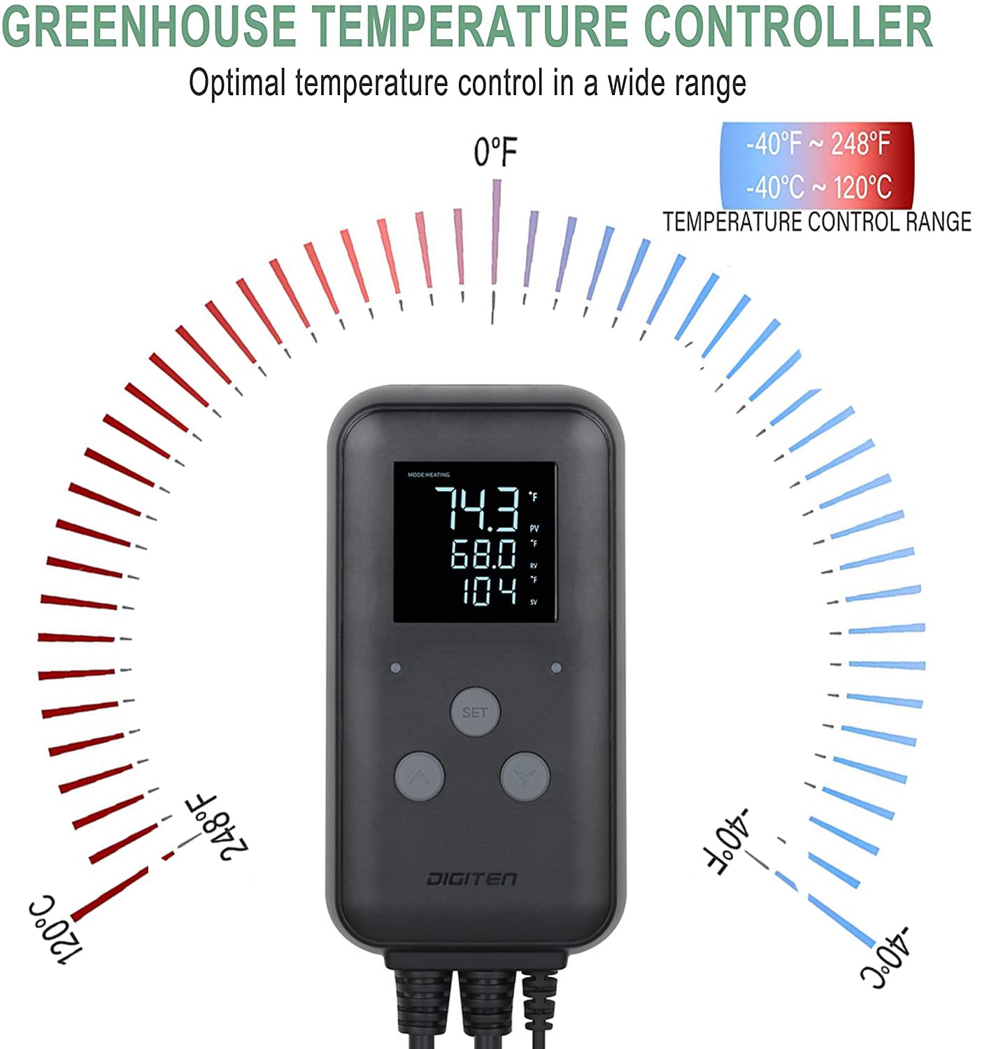 Thermostat numérique étanche pour reptile, régulateur de température de serre, pour brassage domestique, fermentation, incubation, serre, terrarium, sortie de chauffage et de refroidissement 110 V 15