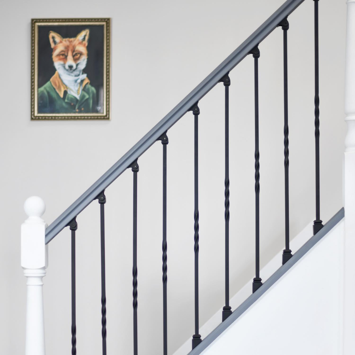 Black Country Metal Works Black Matte "Enfield" Single Twist Stair Spindle - With Fixed And Adjustable Rake Brackets