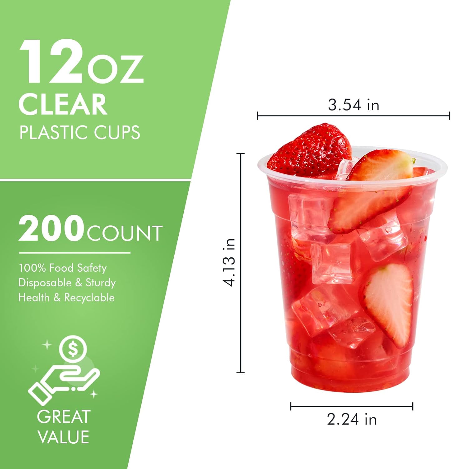 FOCUSLINE 200pack 12 oz Clear Plastic Cups Disposable, Plastic Clear Cups Disposable, DrinkIng Cup for Water, Juice, Soda, Ice Coffee - Image 2