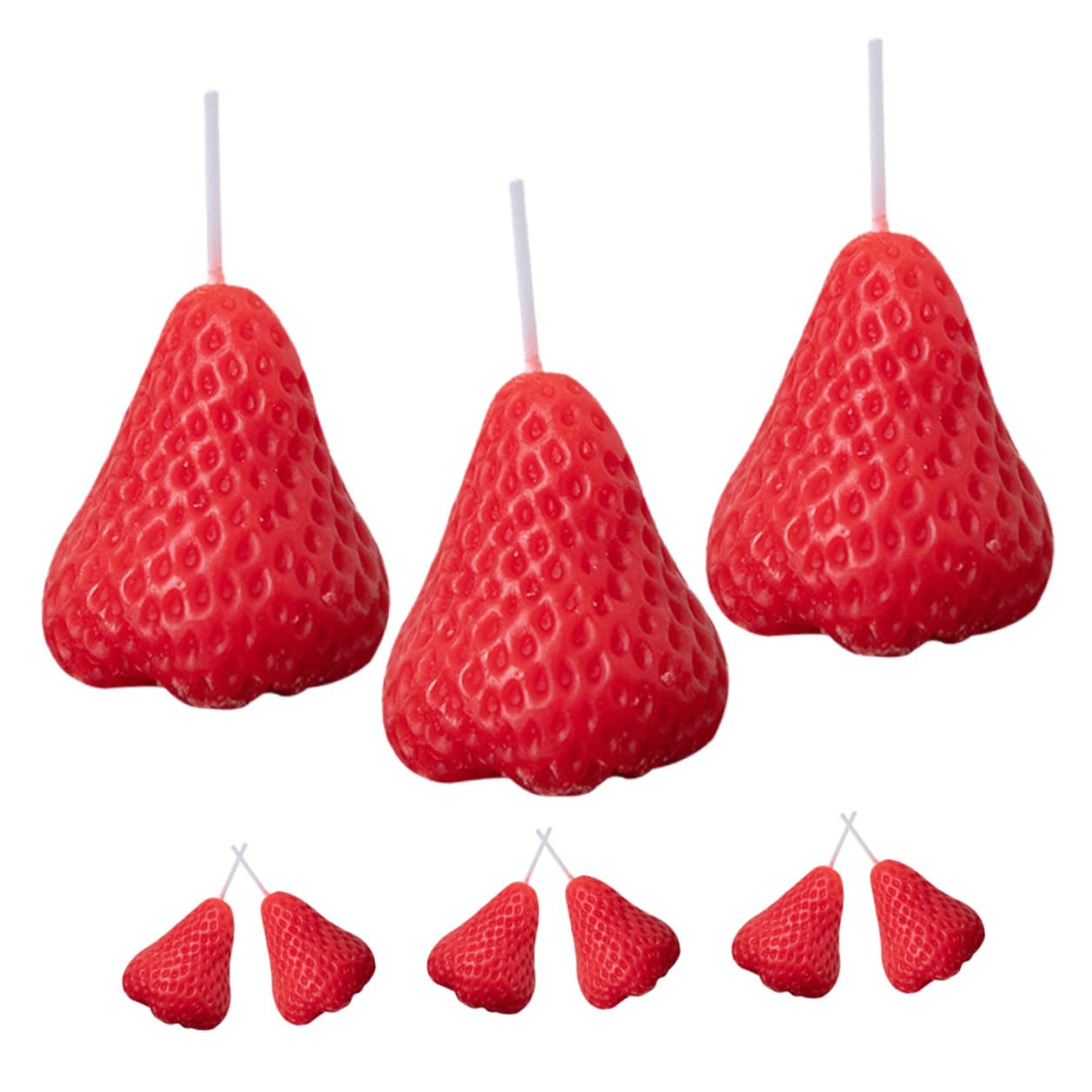 INOOMP Set 9 Candele Profumate alla Fragola, Decorazioni per Feste a Tema Fragole, Candele Estetiche Realistica per Aromaterapia e Arredamento Casa