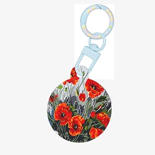 Vibrant Red Poppy Flower Field Acrylic Pet Tag with Ring | Round Id Signs For Dog Cat Crafts Keychain With Split Rings Sturdy Durable Wear Resistant Lightweight Stylish 1.2 In