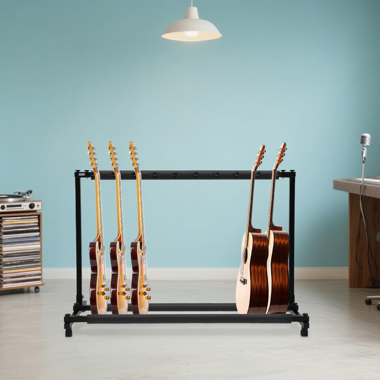 Soporte para guitarra de 9 niveles, plegable y portátil, multi soporte, con soporte acolchado, soporte para guitarra eléctrica, guitarra acústica, bajo