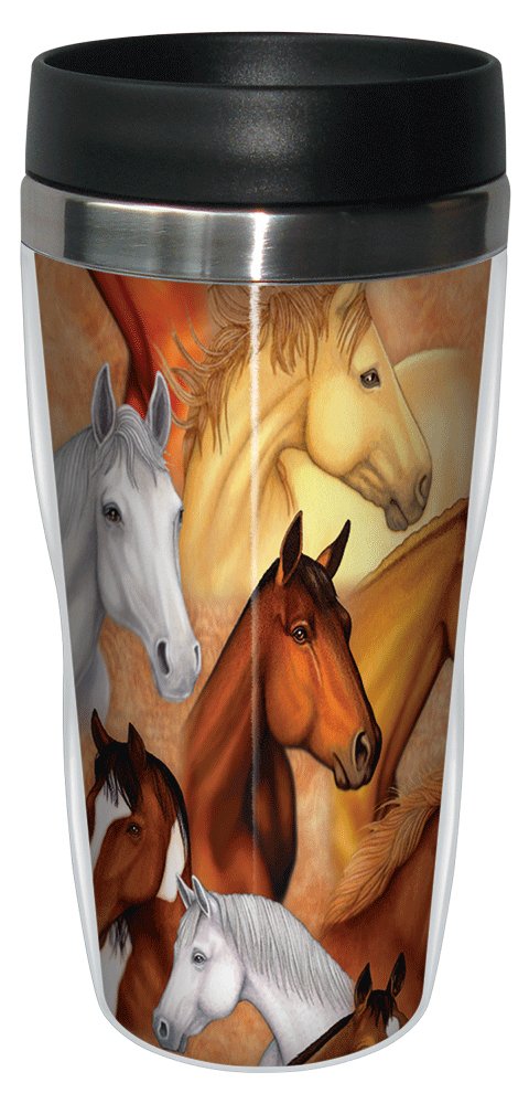 Tree-Free Greetings 77135 Horse Heads Collectible Art Sip 'N Go Travel Tumbler, 16-Ounce, Stainless Steel, Multicolor