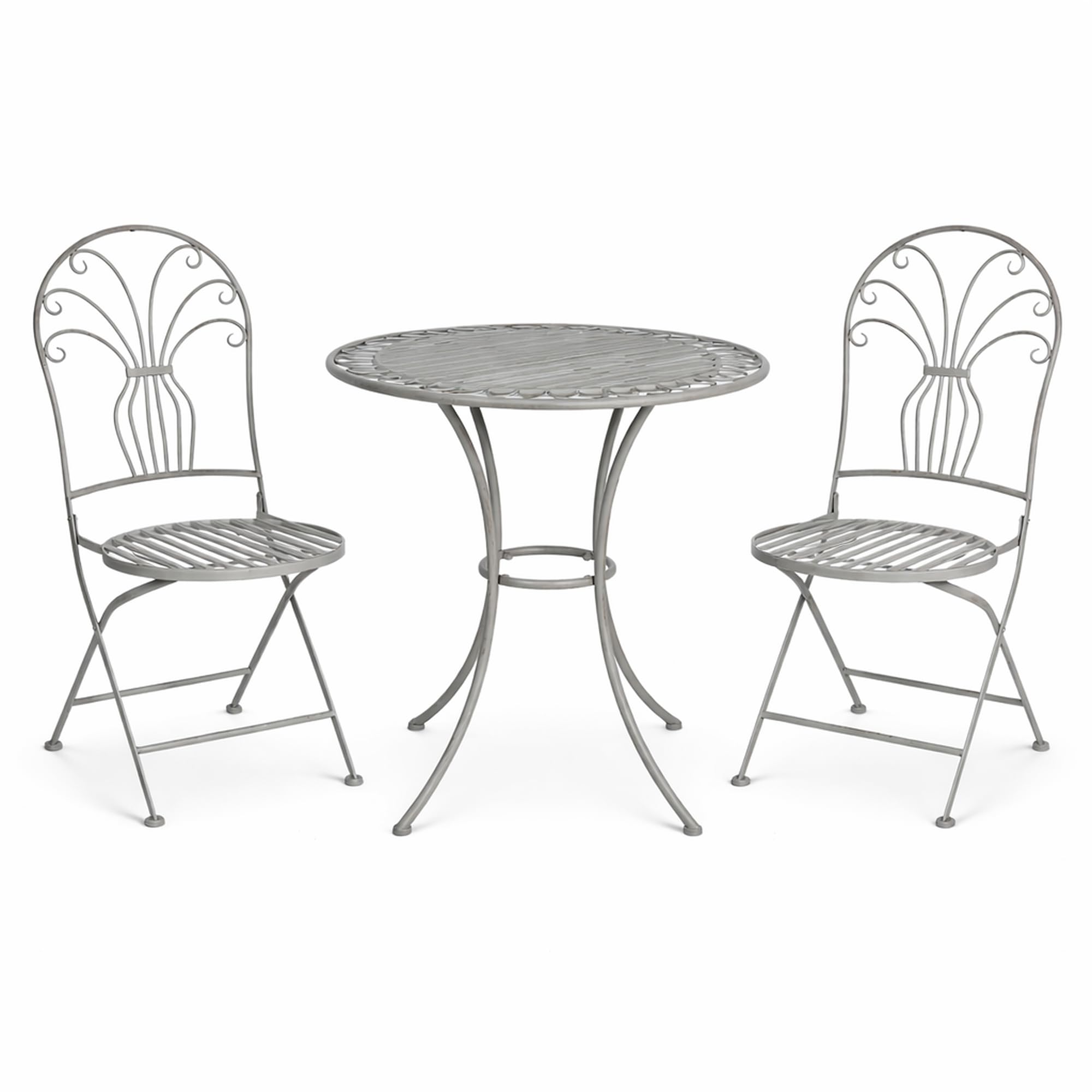 GlamHaus Garden Bistro Patio Set, 3 Piece Folding Metal Garden Set, Balcony Furniture, Foldable Table and Two Chairs (Salerno Antique Grey)