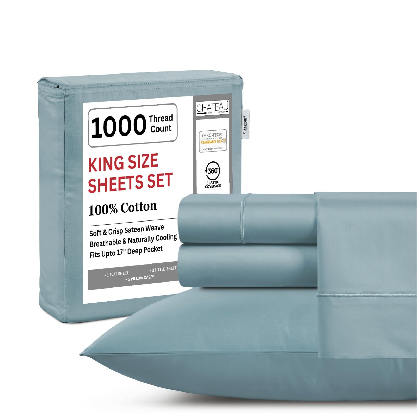 100 Cotton Sheets For King Size Bed Certified 1000 TC Deep Pocket King Sheet Set Elasticated Sheet Pillowcase