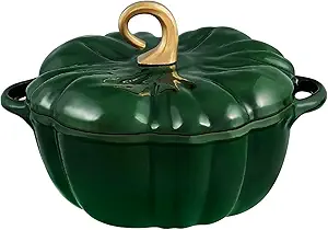 Pumpkin Dutch Oven Pot with Lid 3.3 qt Pumpkin Cast Iron Dutch Oven for Bread Baking Green Enameled Cast Iron Dutch Oven with Handels