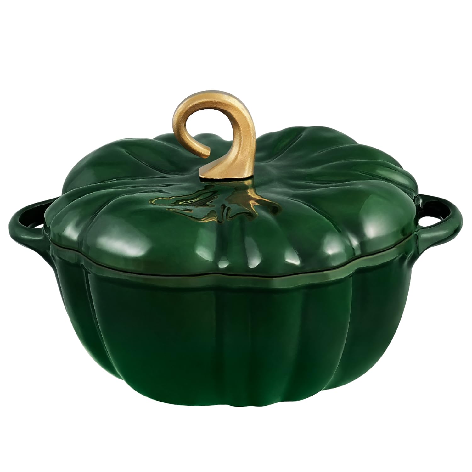 Flavehc Kürbis Dutch Oven Mit Deckel 3,8 Qt - Grün Emailliertes Gusseisen Topf für Brot Backen Mit Griffen