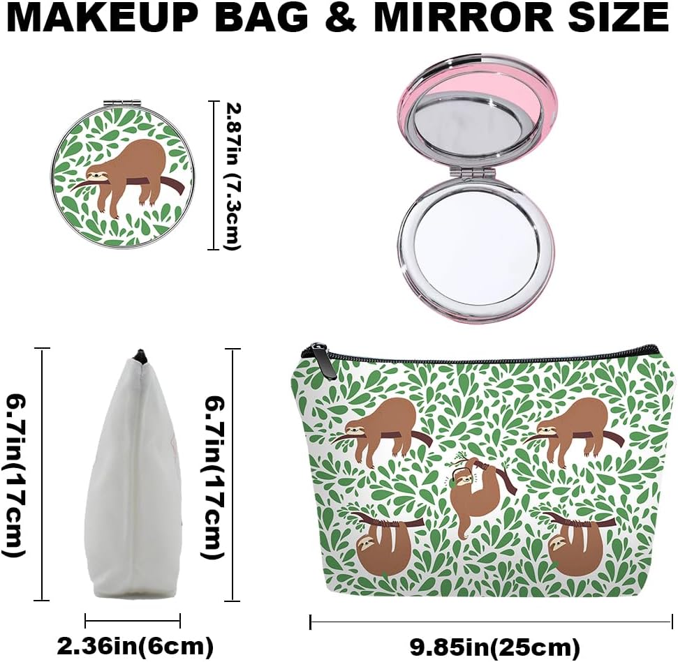 Personalized cute Sloth Travel Makeup Cosmetic Bag set with Mirror for women girls,Bride Bridesmaid Sloth theme Makeup Bag organizer kit for Travel & Daily Use,Sloths Stuff Gifts for Women - Image 2