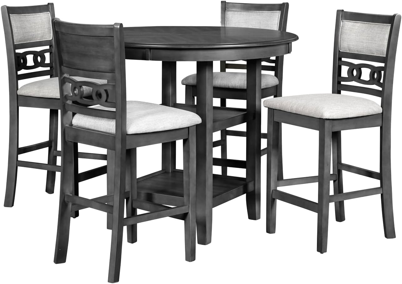 New Classic Furniture Gia 5-Piece Round Counter Height Set with 1 Dining Table and 4 Chairs, 42", Gray