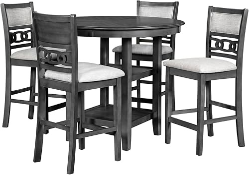 Miniatura 13 de New Classic Furniture Gia - Juego de comedor redondo de 5 piezas con 1 mesa de comedor y 4 sillas, 47 pulgadas, color gris Gris,Ébano