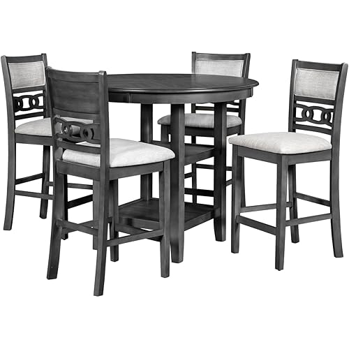 New Classic Furniture Gia 5-Piece Round Counter Height Set with 1 Dining Table and 4 Chairs, 42", Gray