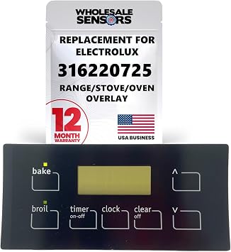 Replacement Electrolux Frigidaire 316220725 Black Electronic Oven Control EOC Clock Overlay for Range/Stove/Oven, USA Business