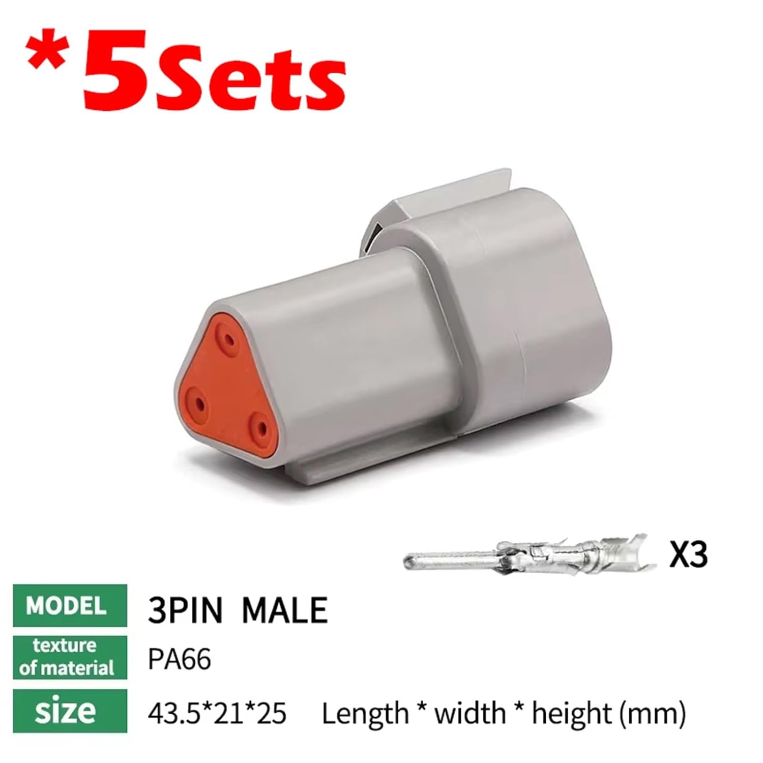 5Sets DT 3pin Waterproof Automotive Connector Plug Kit DT06-2S/DT04-3P Male Female Plug Socket for Automobile 22-16AWG(DT04-3P)