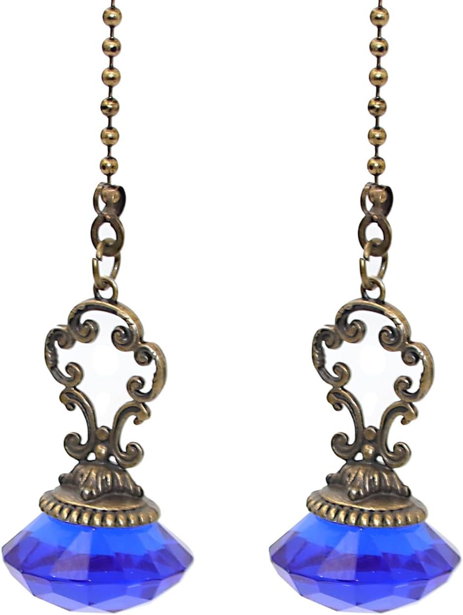 2Pcs Crystal Ceiling Fan Pull Chains Ornament Colorful Diamond Pendant Switch with 12 Inches Line Bead for Ceiling Light Desk Lamp