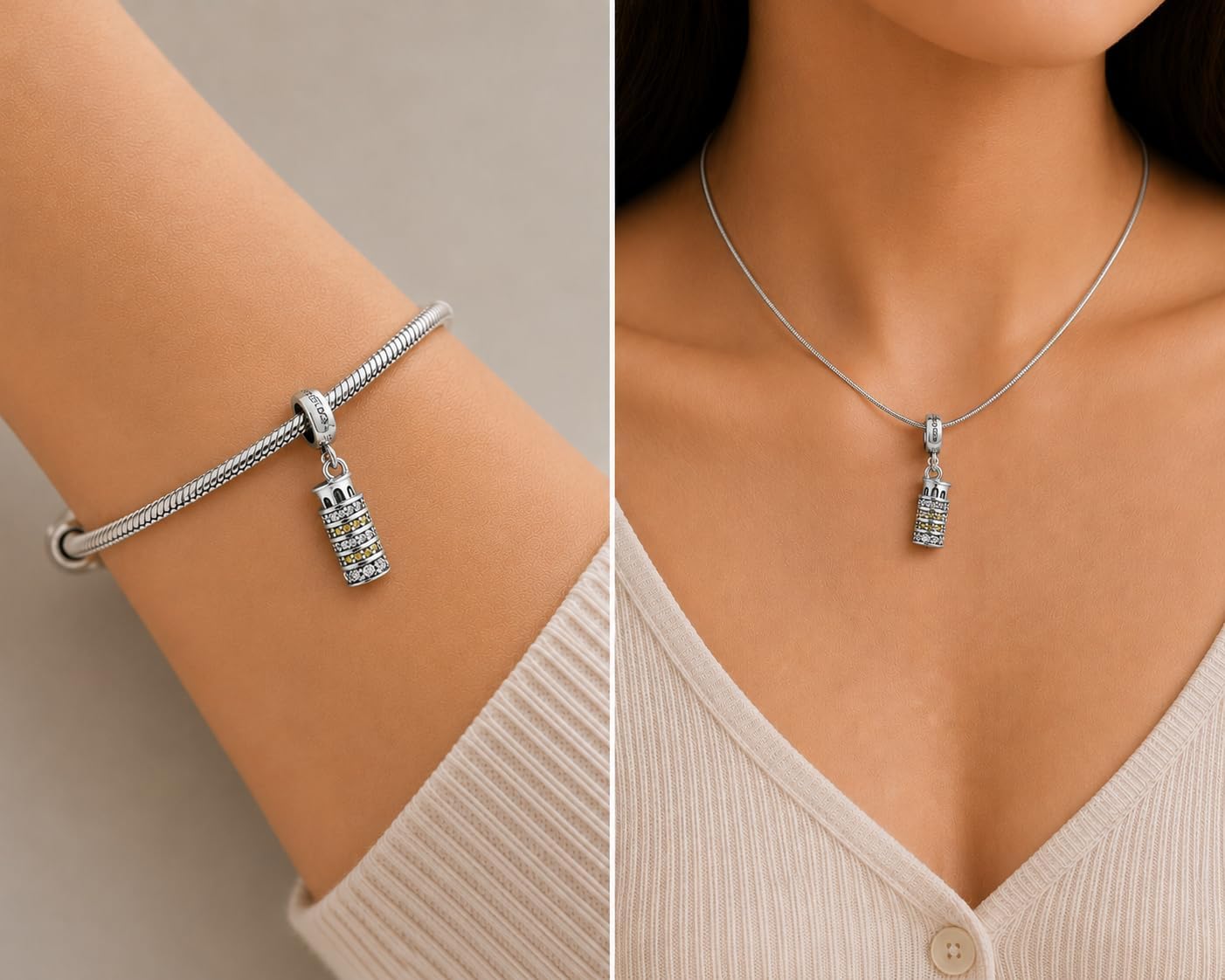 Leaning Tower of Pisa Charm Silver Italy Landmark Charm Compatible with Pandora Bracelets & Necklaces, Italy Travel Souvenir Gift image 3