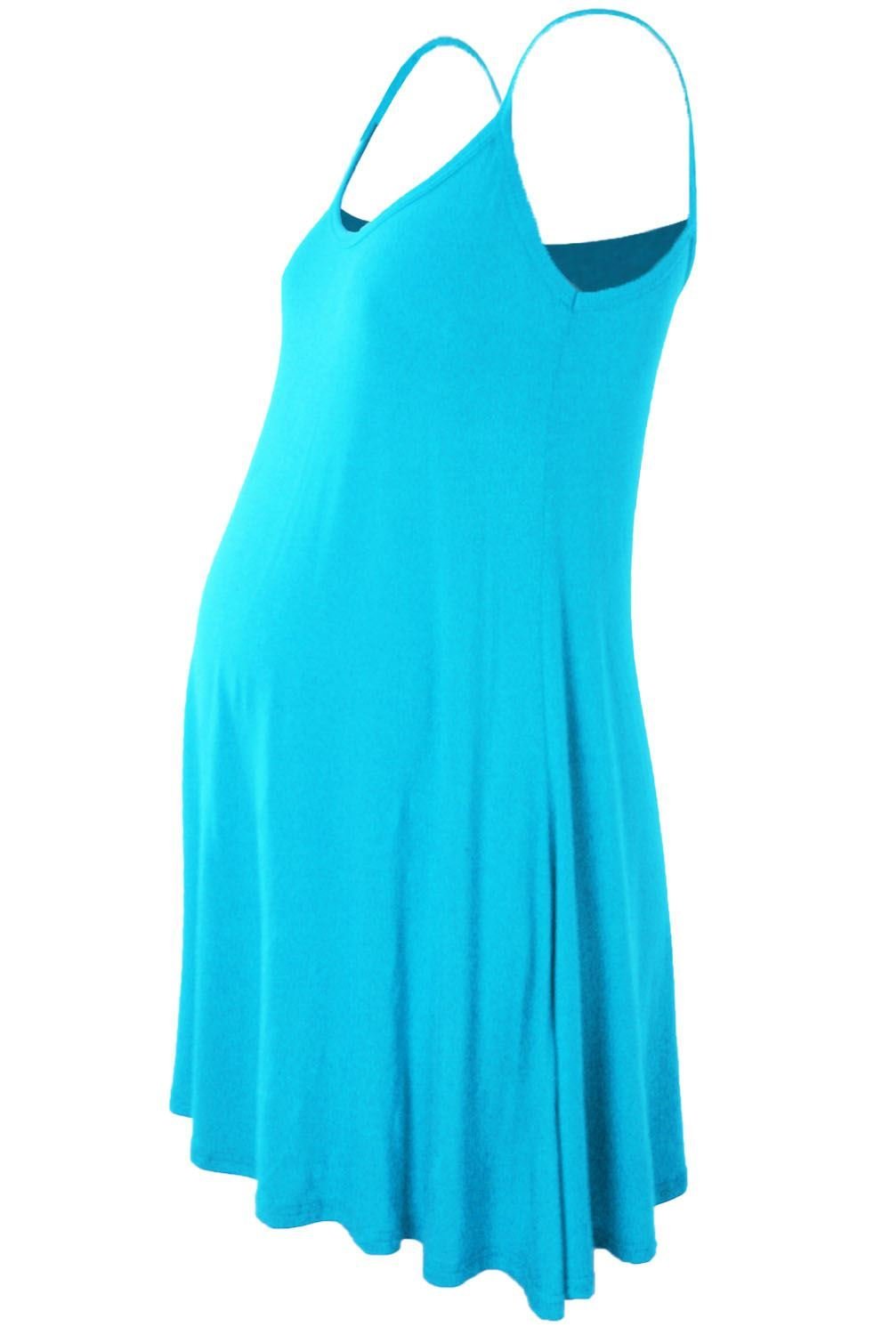 Hamishkane Ladies Maternity Plain Sleeveless Floaty Flare Strappy Swing Cami Dress Top Turquoise