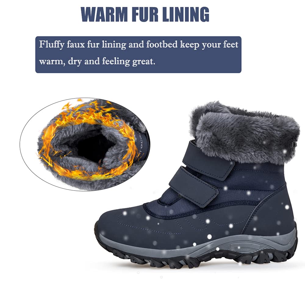 Stivaletti Donna Invernali Scarpe Stivali Neve Pelose Calda Stivali alla Caviglia Boots con Imbottitura Calda Blu 40