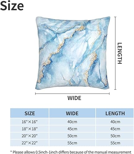 Miniatura 2 de Fiokroo Juego de 2 fundas de almohada cuadradas con textura de mármol azul con purpurina dorada fundas de almohada cuadradas para sofá dormitorio