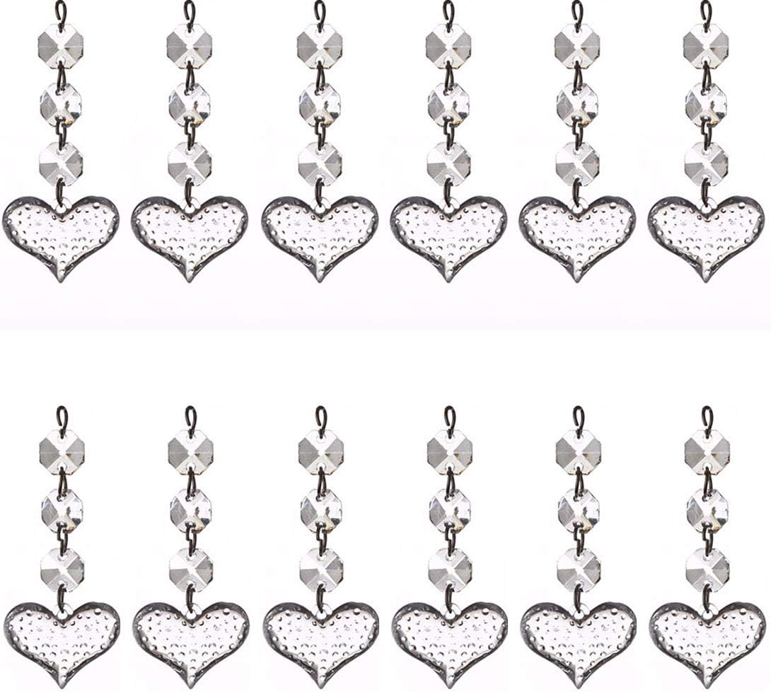 30pcs Chandelier Hanging Acrylic Crystal Beaded Strands Chain, Diamond Beads Tree Garland for Wedding, Christmas, Party Decorations, Lighting Drops, Ceiling Light Pendants Supplies (Polka Dot Heart)